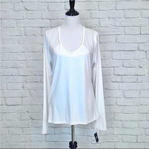 Victoria Sport long sleeve w/ thumbholes white V neck top